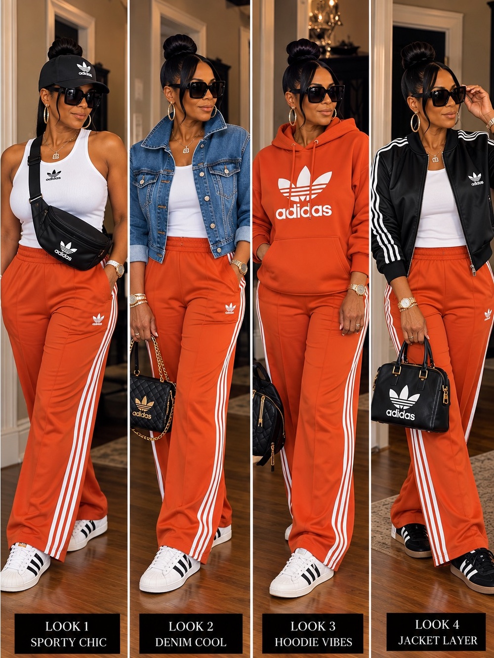 NWT Adidas Originals Rust Orange 3-Stripes Wide Leg Track Pants Women’s Sm